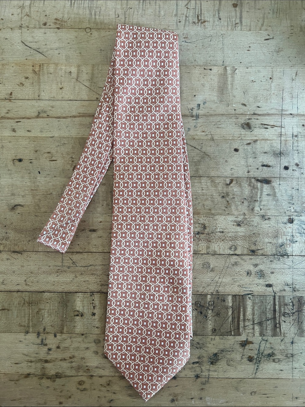 Romario Manzini Men’s Tie Terracotta Cream White pattern